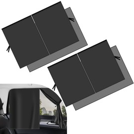 Shakas 2 PCS Side Window Shade, Semi-shading Semi-permeable Anti-glare Heat-insulating Protective Curtains, Adsorption-type Rear Window Free-lifting Breathable Privacy Covers, for Most Cars (Black)