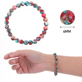Pack of 60 Natural Stone Beads, Blue/Red Jasper Beads, Royal Sea Sediment, Natural Gemstone Beads for Threading, 6 mm Round Stone Beads for Jewellery Making, Beads for Jewellery Making