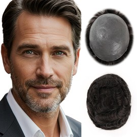 ROSELOVER 8x10 Inch PU Thin Skin Toupee for Men - 0.03mm Human Hair Replacement System,Natural Look Hair Prosthesis Units for Men, Durable & Breathable Hairpiece,Off Black+Sunkissed Blonde