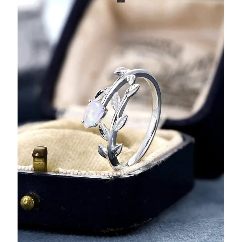 925 Sterling Silver Moonstone Ring Leaf Ring for Women Ring