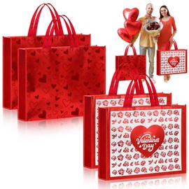 Dansydaisy 6 Pcs Extra Large Valentine's Day Gift Bag 20 x 16 Inch Reusable Heart Tote Bag with Handles Non Woven Love Valentine's Shopping Bag Valentines Party Favor Galentines Adults(Novel Style)