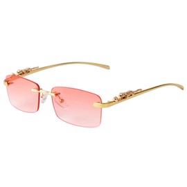 JUDOO Retro Rimless Rectangle Sunglasses for Men Women Trendy Frameless Tinted Lens Eyewear, Gold/Pink
