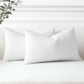 OTOSTAR Linen Throw Pillow Covers Set of 2 Decorative Square Pillowcases Cushion Covers 12x20 Inch for Home Decor Sofa Bedroom Car 30 x 50 CM Pure White