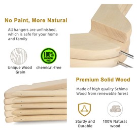 TOPIA HANGER Unfinished Natural Wooden Hangers 30 Pack- 360° Swivel Hook and Smoothly Cut Shoulder Notches-Premium Wood Clothes Hangers for Suit, Coat, Jacket, Pant, Camisole-CT10N30