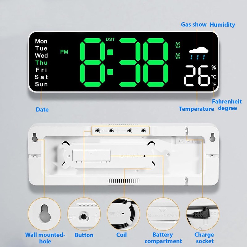 NHQZ Wall Clock Digital 12 Inch LED Wall Clock Large