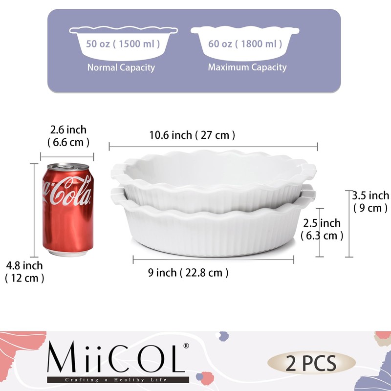 Miicol Ceramic Pie Pan Set of 2, 50 oz Ripple