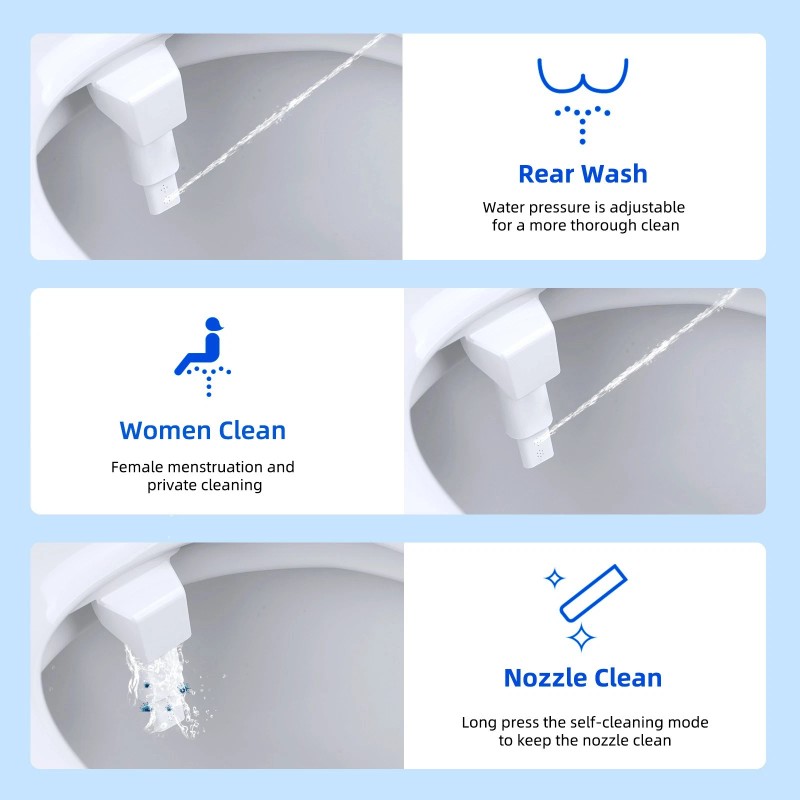 Hibbent Non-Electric Mechanical Bidet Flash Water Toilet Seat Attachment Spray