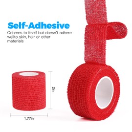 Bandage Wrap 8 Pack 2”x 5 Yards Self Adhesive Bandage Wrap Breathable Cohesive Bandage Wrap Rolls Athletic Elastic Self Adherent Wrap for Sports Injury,Wrist, Knee, Ankle Sprains and Swelling(Red)