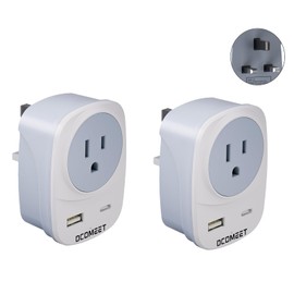 DCOMEET US to UK Travel Power Adapter with Type-C & USB A Ports - 3-in-1 British Plug Adaptor for iPhone/Samsung/MacBook (2Pack