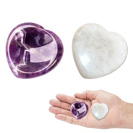 Amethyst and Rose Quartz Worry Stone Stress Relief Healing Crystals Gifts for Women Heart Meditation Polished Reiki Balancing (Amethyst and White)