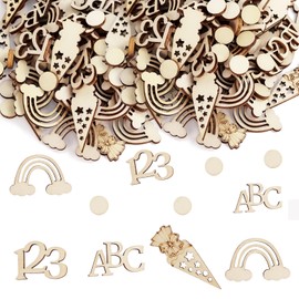 Confetti for First Day of School, Pack of 90 Wooden Confetti School Child Decoration First Day of School Table Decoration Sugar Bag ABC Rainbow 123 Points School Introduction Decoration for Girls Boys