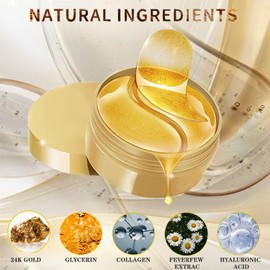 24K Gold Eye Mask, Under Eye Mask, Reduce Dark Circles, Puffy Eyes, Undereye Bags, effectively improving eye bags, fine lines and wrinkles - Under Eye Patches (60 pieces)