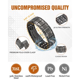 Jecanori 3X Magnetic Bracelets for Men, Mens Bracelet Stainless Steel with Strenth Neodymium Magnets & Sizing Tool(Gray)