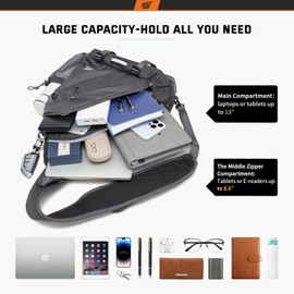 SKYSPER - Bolso bandolera para portátil (hasta 13 pulgadas) - Mochila bandolera de 18 l para viajes, senderismo, para hombres y mujeres, Gris