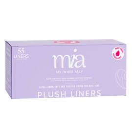 Mia Plush Panty Thin Liners for Women- 150mm | 55 count with Organic Cotton Top sheet All Day Freshness Disposable Breathable Odorfree Travel Friendly Light Leaks and Discharge Thin Wafer and Flexible