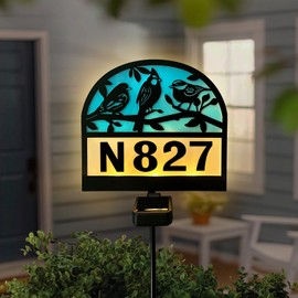 Solar Address Signs for Houses,YY Gardenia House Numbers for Outside,Metal Birds Decor for Outside,Yard Sign Stake