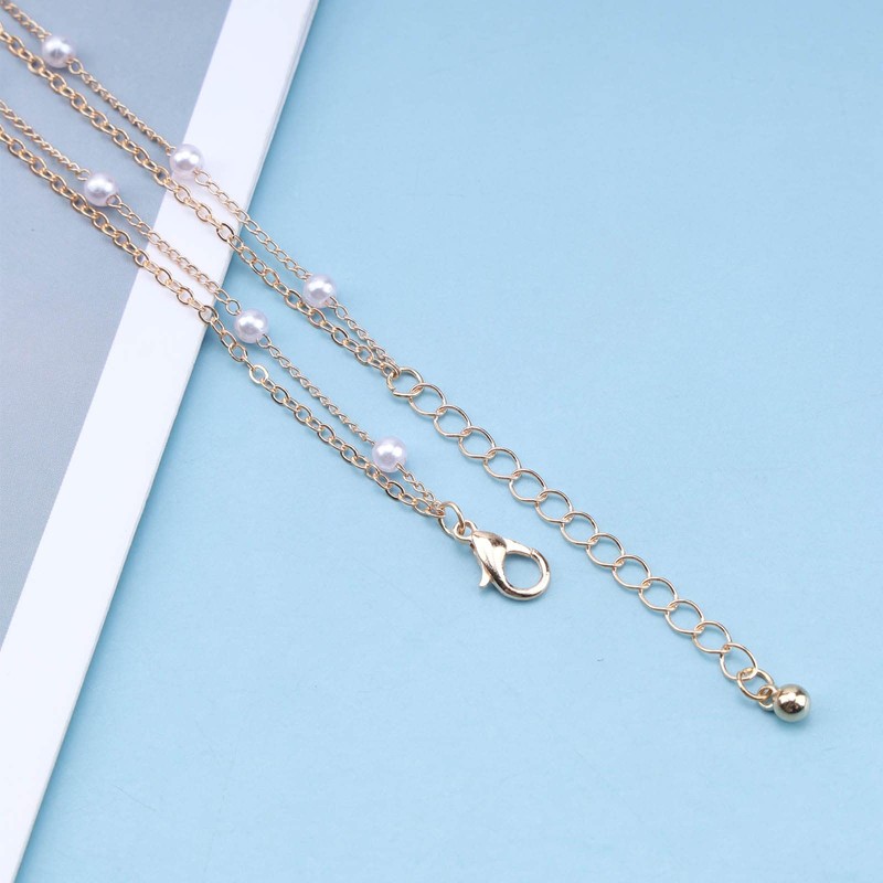 Inilbran Boho Layered Emerald Choker Necklace Gold Pearl Necklace Choker