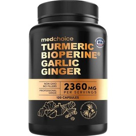 4-In-1 Turmeric and Garlic Supplements with Bioperine 2360 Mg (120 Ct) Turmeric Ginger Root Capsules with Garlic - Turmeric Curcumin with Black Pepper for Joint, Digestion & Immune Support (Pack of 1)