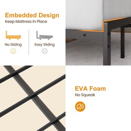 RoyalCraft Queen Bed Frame, Vintage Industrial Platform Bed with Storage, Wooden Headboard, Retro Storage, LED Lights, Charging Station, and Quiet Design