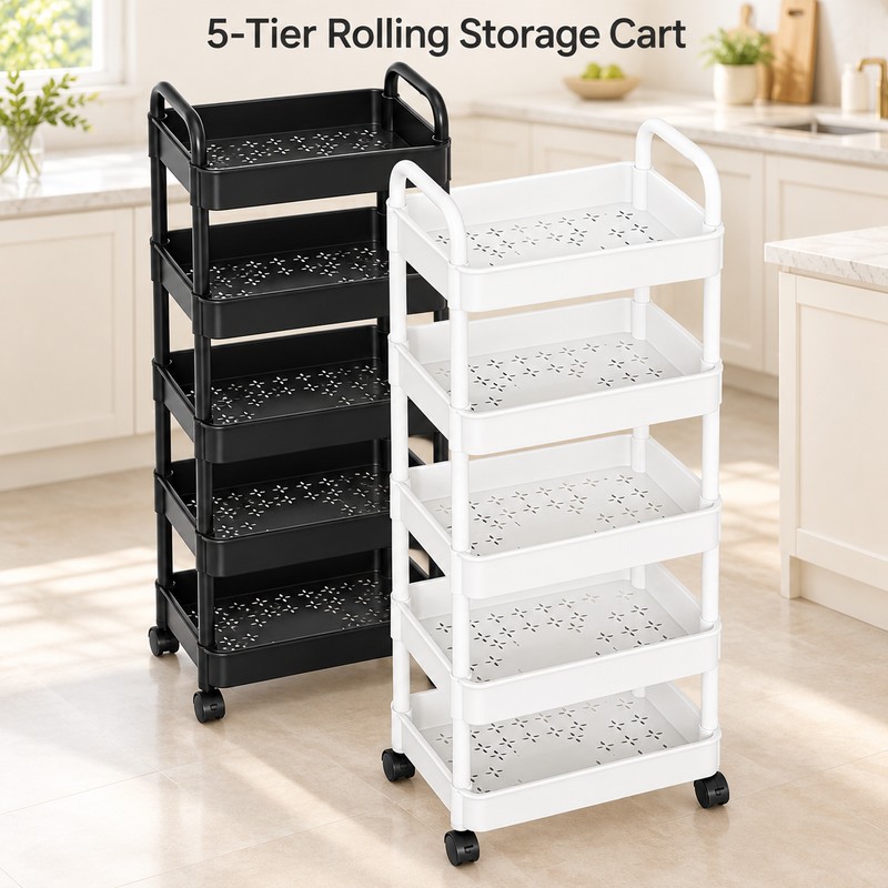 5-Tier Rolling Storage Cart for Kitchen Organization – Space-Saving Mobile