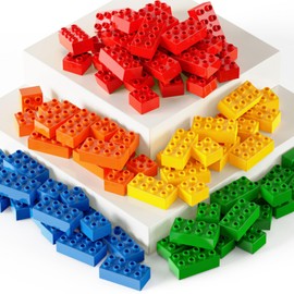 Classic Building Blocks Set, 100 Pieces Bricks in 5 Colours, Large Building Blocks, Compatible with Leading Brand, for Toddlers from 2 Years, Set for Creative Play, Educational Toy for Boys and Girls