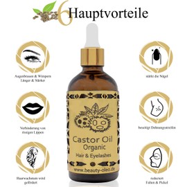 R&M Beauty-Oleo 1 x castor oil and 1 x argan oil - 100% organic & fair trade - for eyelashes, hair, skin, beard & nails - natural cosmetics - set of 2 100 ml each