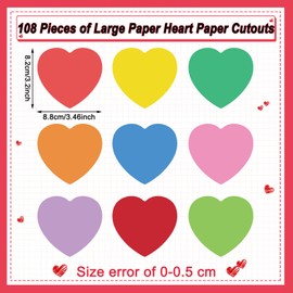 Geyee 108 Pcs Heart Cutouts Paper Valentine's Day Classroom Decor Pink Red Heart Bulletin Board Cutouts Heart Shaped Die Cut for Teachers DIY Craft School Bulletin Board Decorations (3.46 Inch)