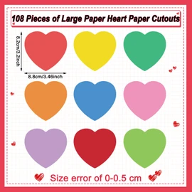 Geyee 108 Pcs Heart Cutouts Paper Valentine's Day Classroom Decor Pink Red Heart Bulletin Board Cutouts Heart Shaped Die Cut for Teachers DIY Craft School Bulletin Board Decorations (3.46 Inch)