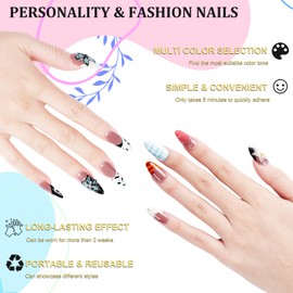 Yocieco Press On Nails Short | 30 Pcs Almond Fake Nails with Multicolor Pattern, Full Cover False French Tip Nails, Acrylic Nail for Women and Girls | Large Sizes Styles
