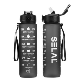Trinkflasche, Sport Trinkflasche, [BPA-frei Tritan] 1L Auslaufsicher Sport Wasserflasche, Sportflasche für Fahrrad, Camping, Yoga, Gym (1 Flasche) (Schwarz)