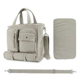 SONARIN Multifunctional Large Capacity Baby Changing Bag, Waterproof Lightweight Travel Changing Bag, Shoulder Bag, Carry Bag, Handbag, Portable Baby Bag with Changing Mat, khaki