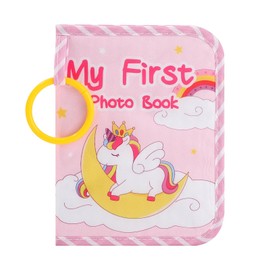 Rhoxshy 4×6 Inch Baby Photo Album First Family Memory Soft Cloth Baby Book with Safe Mirror 17 Pages My First Year Photo Book Unicorn Toddler Gift for New Parents (Pink)