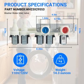 WH23X29553 Washer Water Inlet Valve Compatible with GE Hotpoint Washer Replacement AP6983554 PS12743643 EAP12743643 33090202 PD00067381 GFW650SPN0SN GFW850SPN0RS 1-Year Warranty