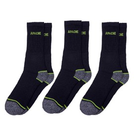 Apache Work Socks | Burlington 3 PACK | Padded Comfort | Moisture Wicking Hydrovent | Anti-bacterial Pureco Treatment |Mens Size 6-11 UK