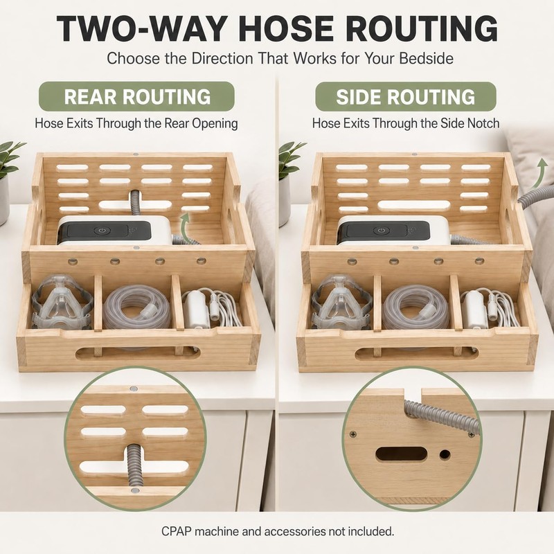Wooden CPAP Organizer for Nightstand, Compatible with ResMed AirSense 10