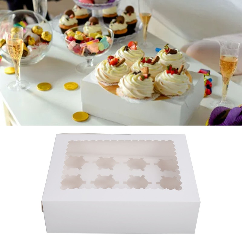 6PCS Set Cupcake Container 12 Holes Cardbord Bakery Pastry Carrier