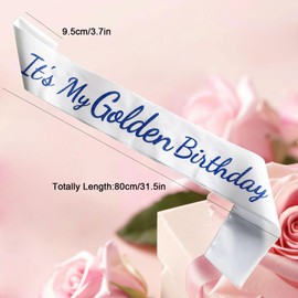 It’s My Golden Birthday Sash,Birthday Sash for Women Blue Glitter Letter Birthday Gifts for Girls Happy Birthday Party Decoration,White Blue