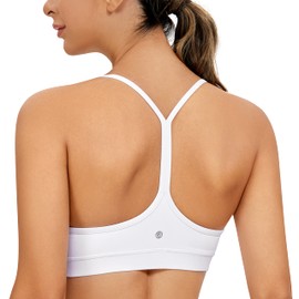 CRZ YOGA Butterluxe Women's Racerback Sports Bra Padded Without Underwire Y Back Yoga Bra Summer Breathable Spaghetti Top, White