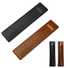 Retro Pen Holder, PU Leather Fountain Pen Holder, Set of 2, Pen Case, PU Leather, Stylish Pencil Case, 1 Slim, Fountain Pen Storage, Simple and Compact (Black, Gray), Black, Grey, PU Leather Pencil