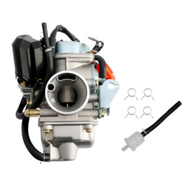 PD24J Carburetor, Compatible with 4-Stroke Engines GY6 125cc 150cc 152QMJ 157QMI ATV Quad Bike 4 Wheeler Dune Buggy Go Kart Moped Scooter Manifold Intake 24mm Carb