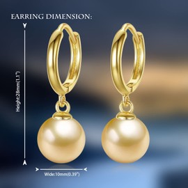 JAXXEL Gold Pearl Earrings for Women,Hoop Pearl Drop Earrings 18K Gold Plated Hypoallergenic Earrings Pearl Drop Earrings Fine Jewelry for Women Size 10MM