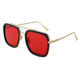 Musiook 1 PCS Retro Red Sunglasses Women, Mens Red Tinted Glasses, Polarized Glasses, Stylish Tint Sunglasses with Classic Square Gold Metal Frame for Fashion and UV400 Sun Protection