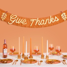 xo, Fetti Give Thanks Fringe Banner - Gold and Orange Foil, 5 Ft. | Thanksgiving Dinner Decoration, Holiday Party Sign, Fall Photoshoot Backdrop