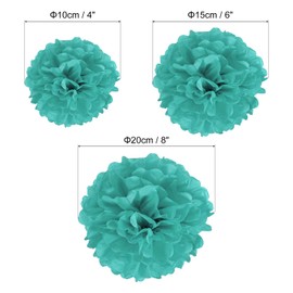 PATIKIL 4"/6"/8" Tissue Pom Poms Flowers, 12 Pack Paper Flower Ball for Wedding Bridal Shower Birthday Bachelorette Party Backdrop Decoration, Turquoise