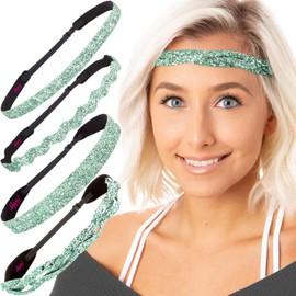 Hipsy Plus Size Adjustable No Slip Sparkly Bling Mixed 4pk Headbands for Women Girls & Teens (Bling Glitter Mixed Seafoam Green)