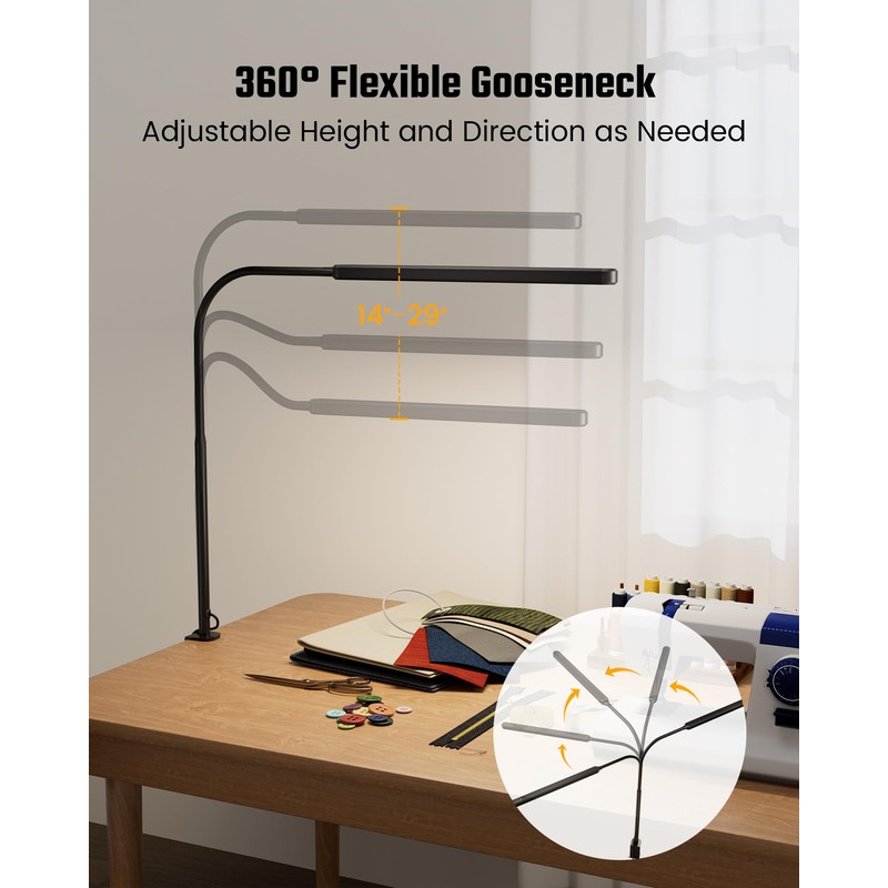 SUPERDANNY Eye-Caring LED Desk Lamp 360° Flexible Gooseneck Work Lamp