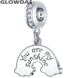 GLOWDAS Sparkling Rainbow, 4 Leaf Clover and Cross Pendant Charms Fit European Women Bracelet, 925 Sterling Silver Pave Cubic Zirconia Beads, Gifts for Christmas/Lover/Mother's Day, Sterling Silver