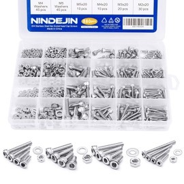 Stainless Steel Screws Nuts and Washers Assortment Kit, with Storage Flat Case / Box + Wrench, 880 pcs, M2 / M3 / M4 / M5