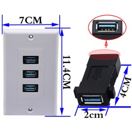 zdyCGTime 3 USB 3.0 A Wall Plate USB Component Composite Wall Data Transmission and Charger Outlet Mount Socket Face Plate Panel Cover White(3 USB A 3.0)