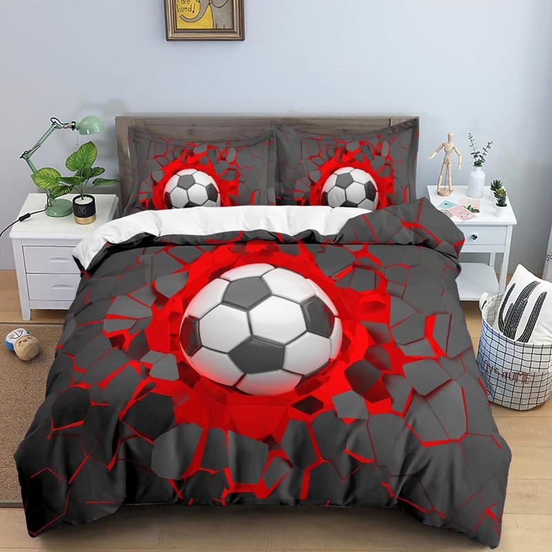 Tabeskly Kids Boys Black White Football Soft Zipper Bed Bedding